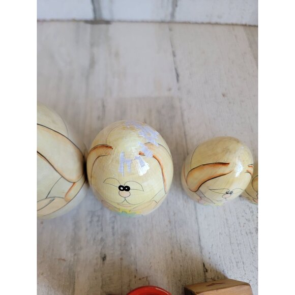 Easter bunny Russian stacking egg wooden vintage figure decor - Picture 6 of 14
